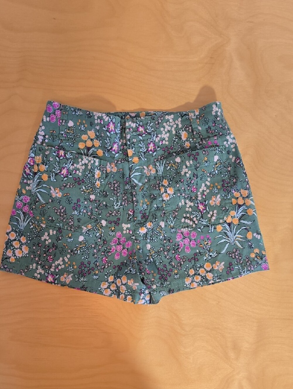 Maeve Green Floral High-Rise Shorts with Pink & Yellow Blooms - Picture 2 of 7